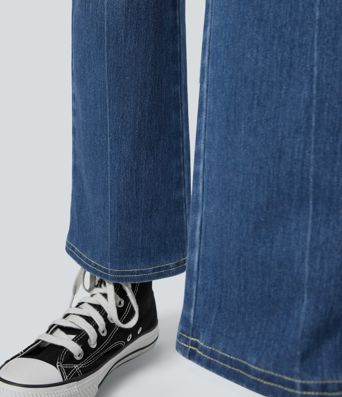 Jean Bootcut Casual Halara Flex™ à Taille Haute avec Poches Décoratives
