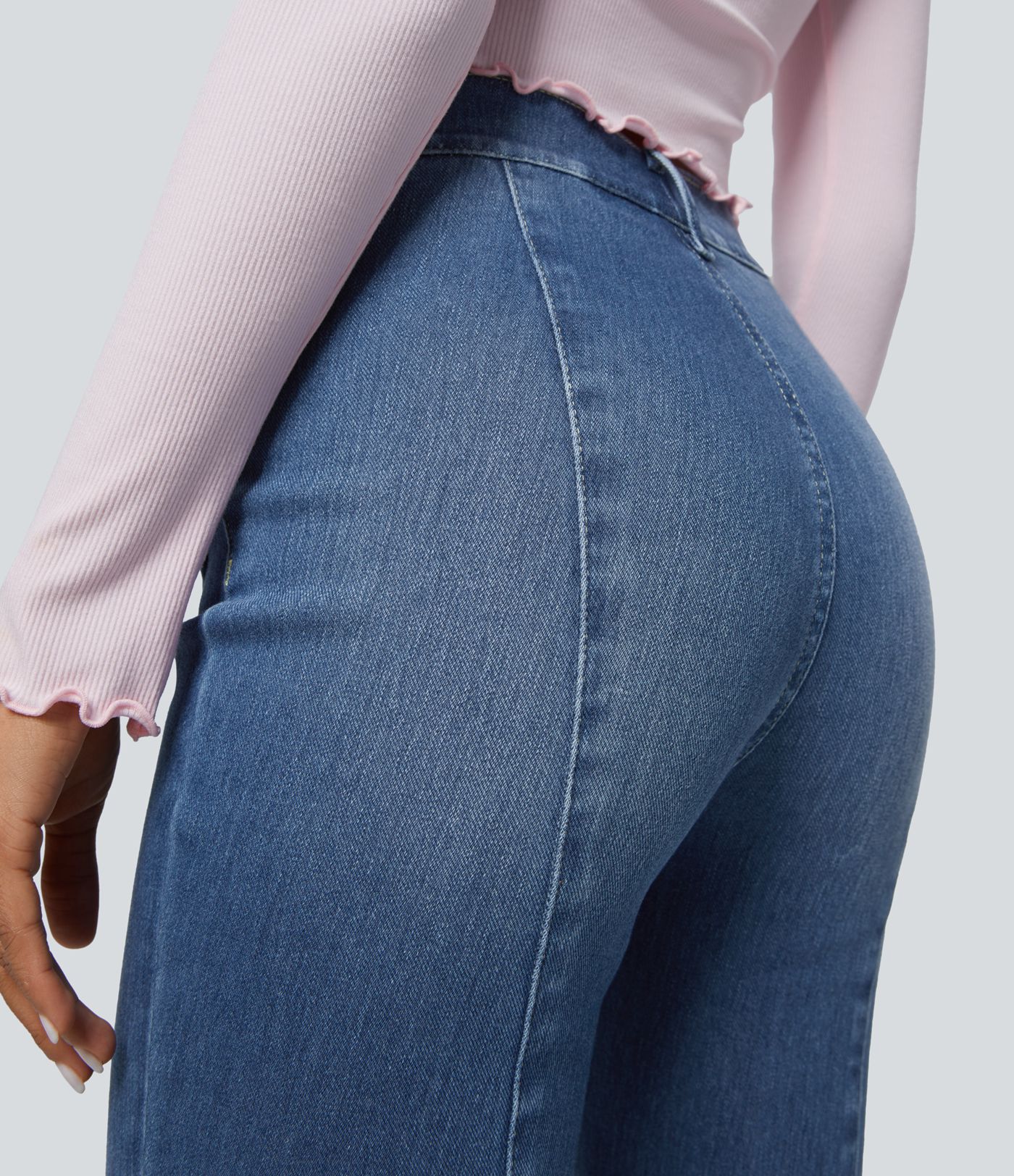 Jean Bootcut Casual Halara Flex™ à Taille Haute avec Poches Décoratives