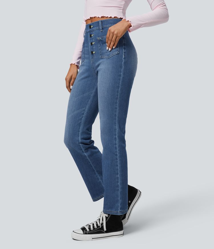 Jean Bootcut Casual Halara Flex™ à Taille Haute avec Poches Décoratives