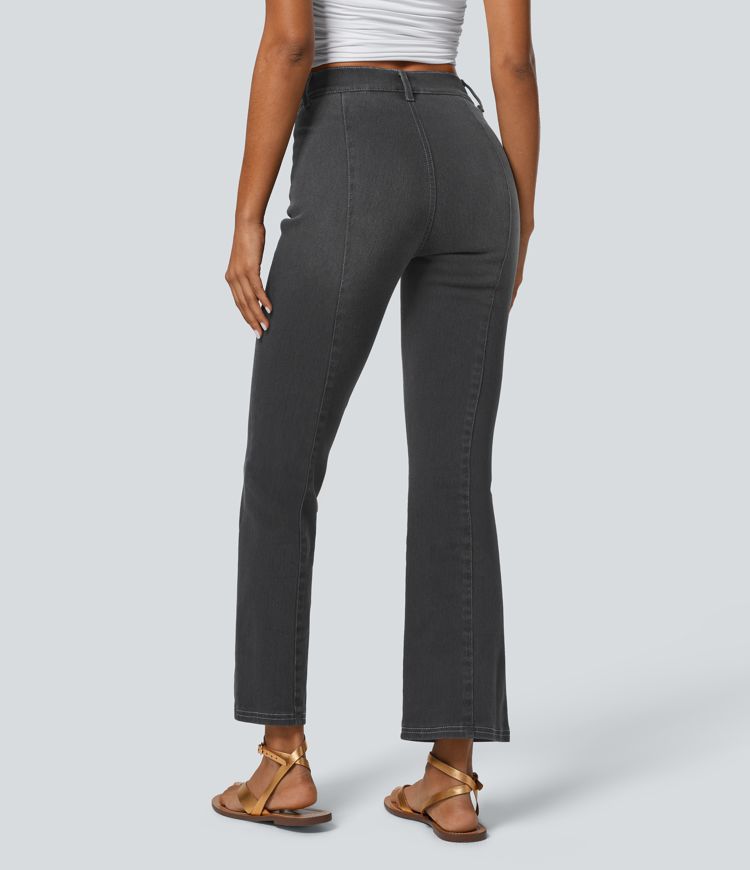 Halara Flex™ Jean Bootcut Casual en Tricot Extensible à Taille Haute avec Boutons Décoratifs et Poches Latérales