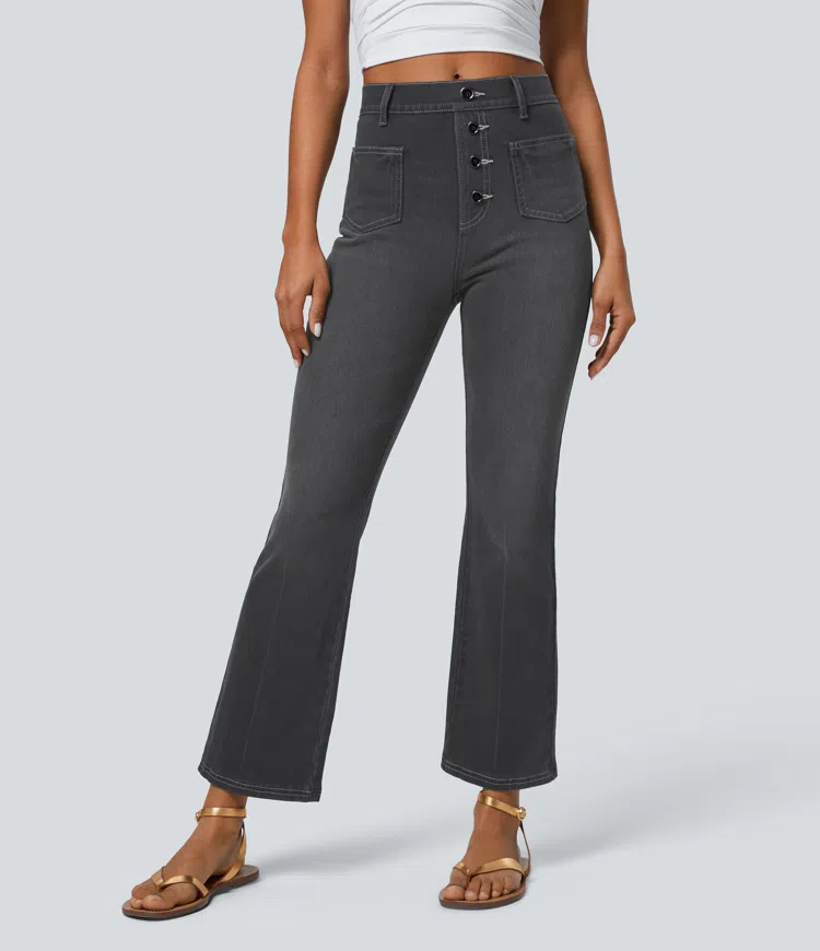 Halara Flex™ High Waist Decorative Button Side Pocket Stretchy Knit Casual Bootcut Jeans