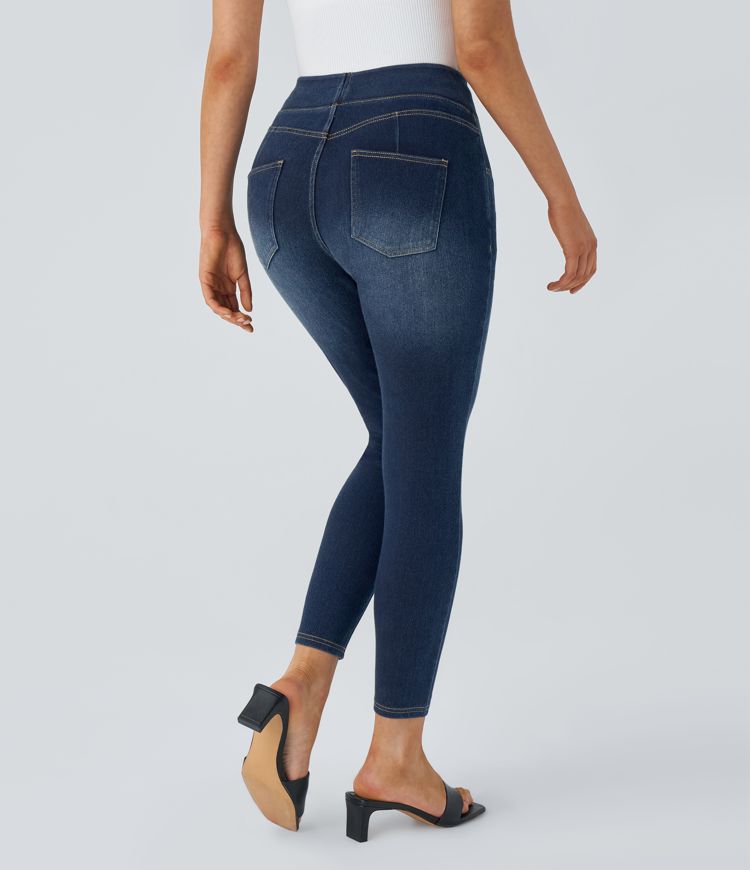 Bright Blue Denim Halara Flex™ Curvy vaqueros 7/8 de tiro alto con bolsillos decorativos, lavado y corte relajado / 1