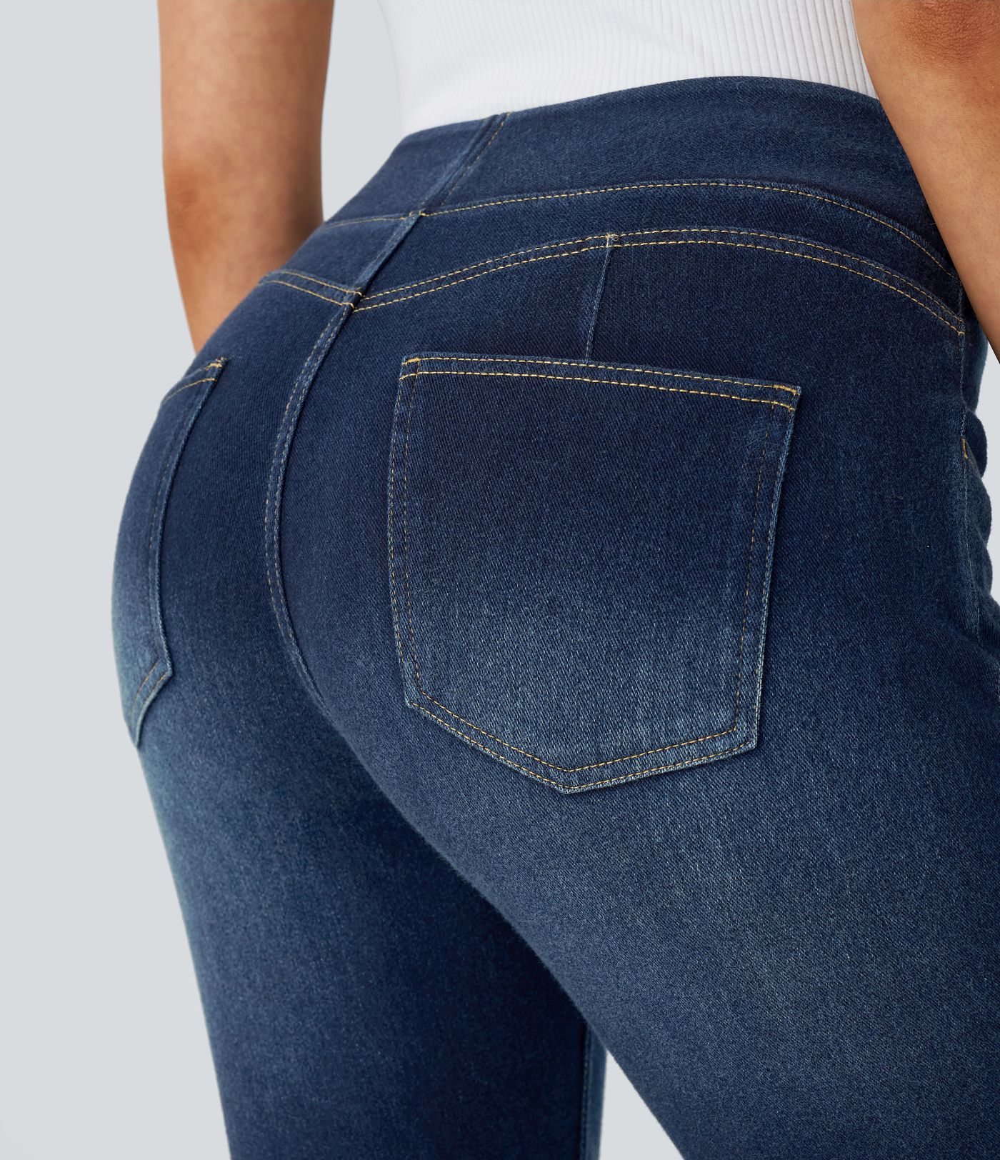 Halara Flex™ Curvy High Waisted Decorative Pockets Washed Casual 7/8 Jeans