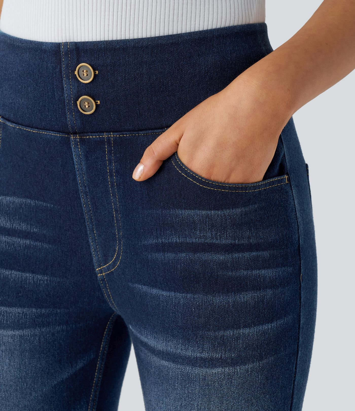 Halara Flex™ Curvy High Waisted Decorative Pockets Washed Casual 7/8 Jeans