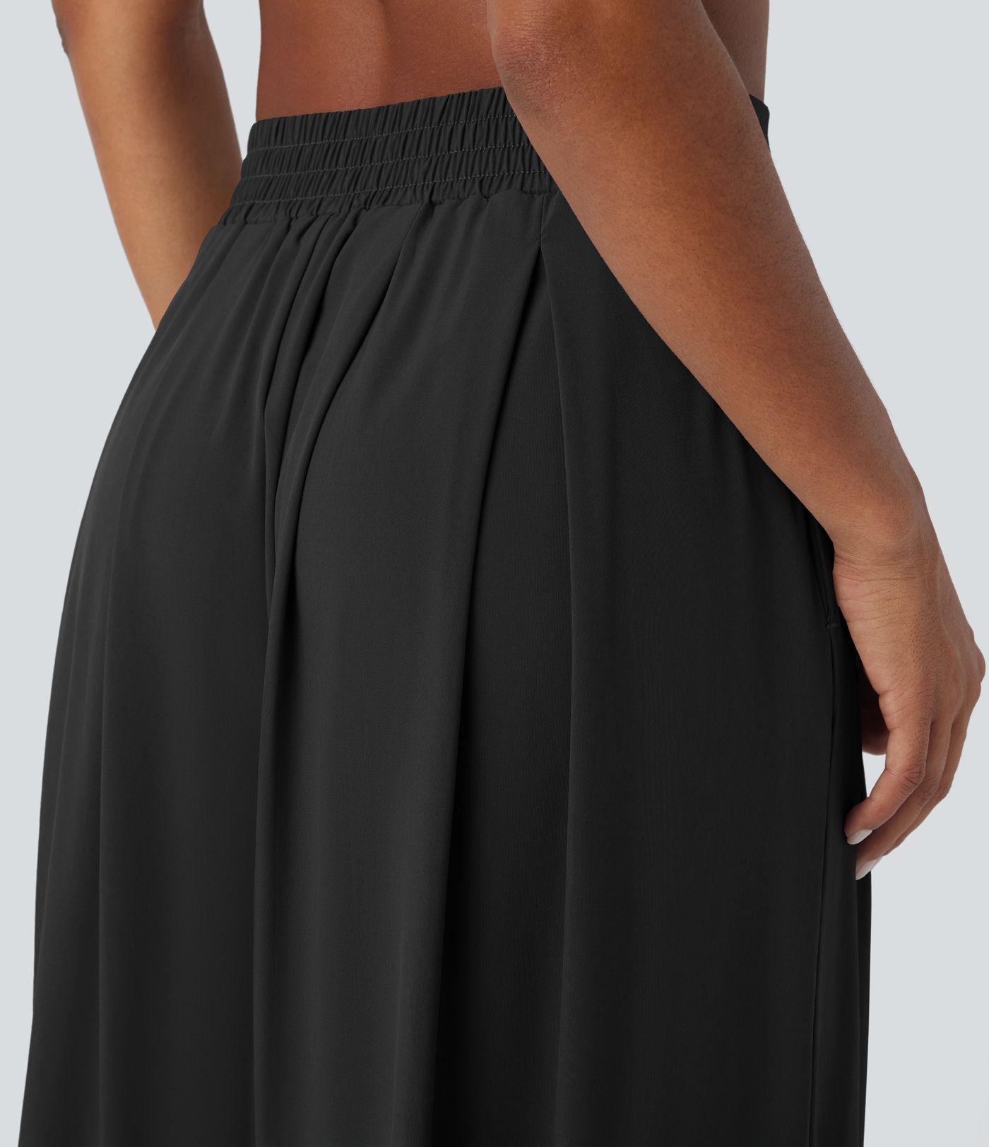 Breezeful™ High Waisted Pocket Shirred Wide Leg Flowy Solid Palazzo Quick Dry Casual Pants