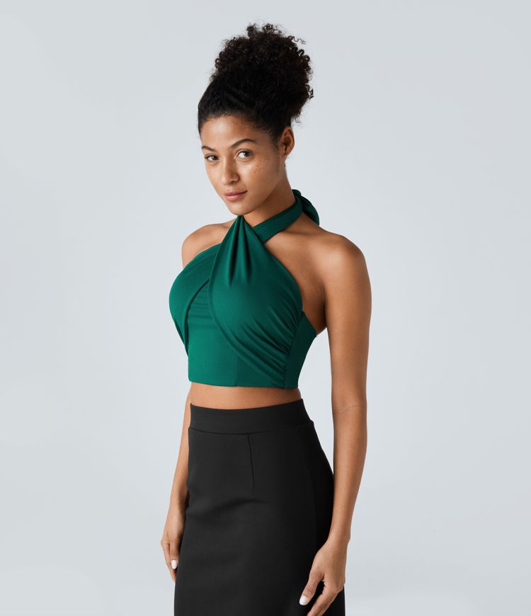 Crossover Halter Tie Back Backless Work Tank Top
