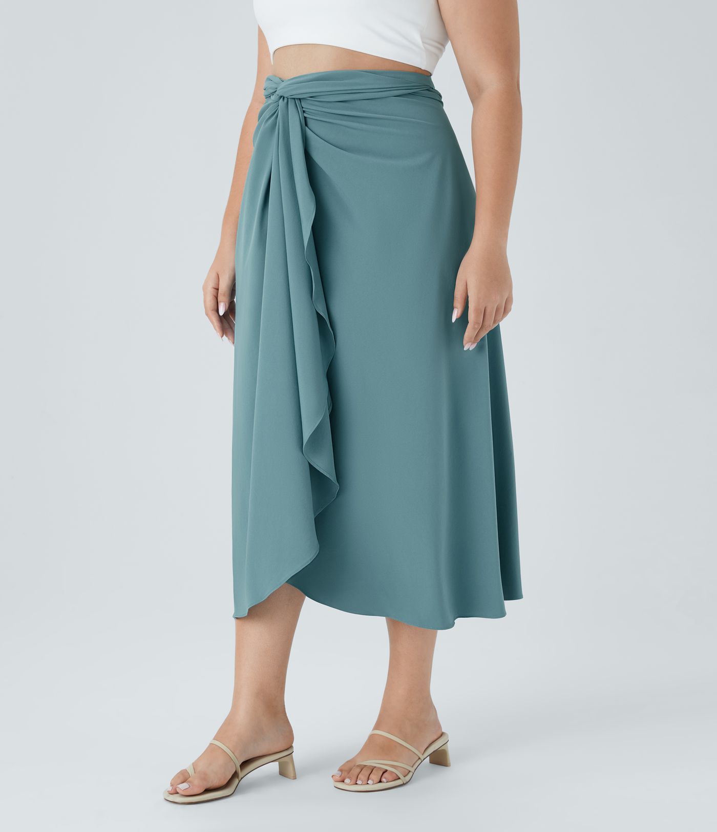 Breezeful™ Plus-Size, verdrehter Wickelrock mit hohem Bund und Bindeband hinten - schnelltrocknend