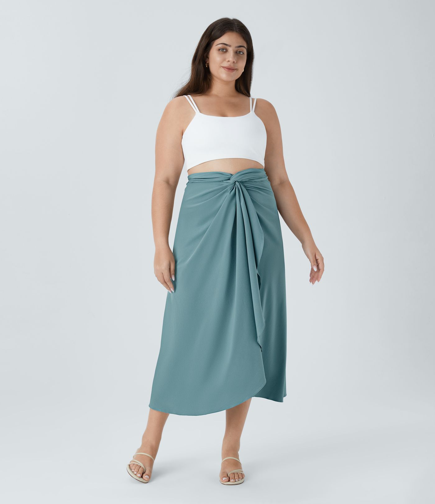 Breezeful™ Plus-Size, verdrehter Wickelrock mit hohem Bund und Bindeband hinten - schnelltrocknend