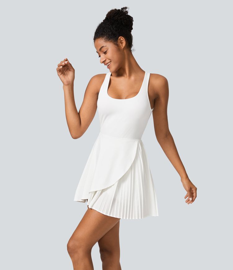 Mini Vestido Softlyzero™ QuickDry tenis secado rápido plisado bolsillo lateral 2 en 1 cuello U abertura sin espalda