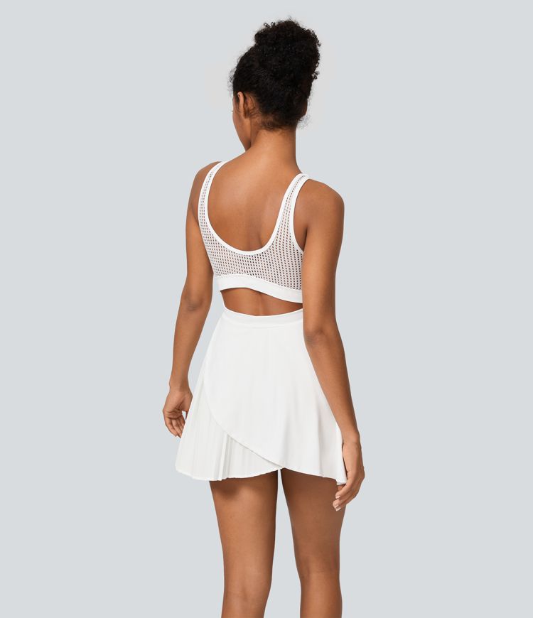 Mini Vestido Softlyzero™ QuickDry tenis secado rápido plisado bolsillo lateral 2 en 1 cuello U abertura sin espalda