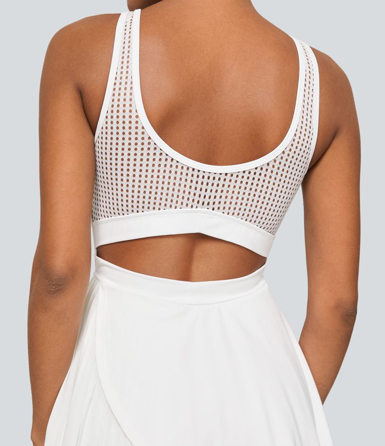 Mini Vestido Softlyzero™ QuickDry tenis secado rápido plisado bolsillo lateral 2 en 1 cuello U abertura sin espalda