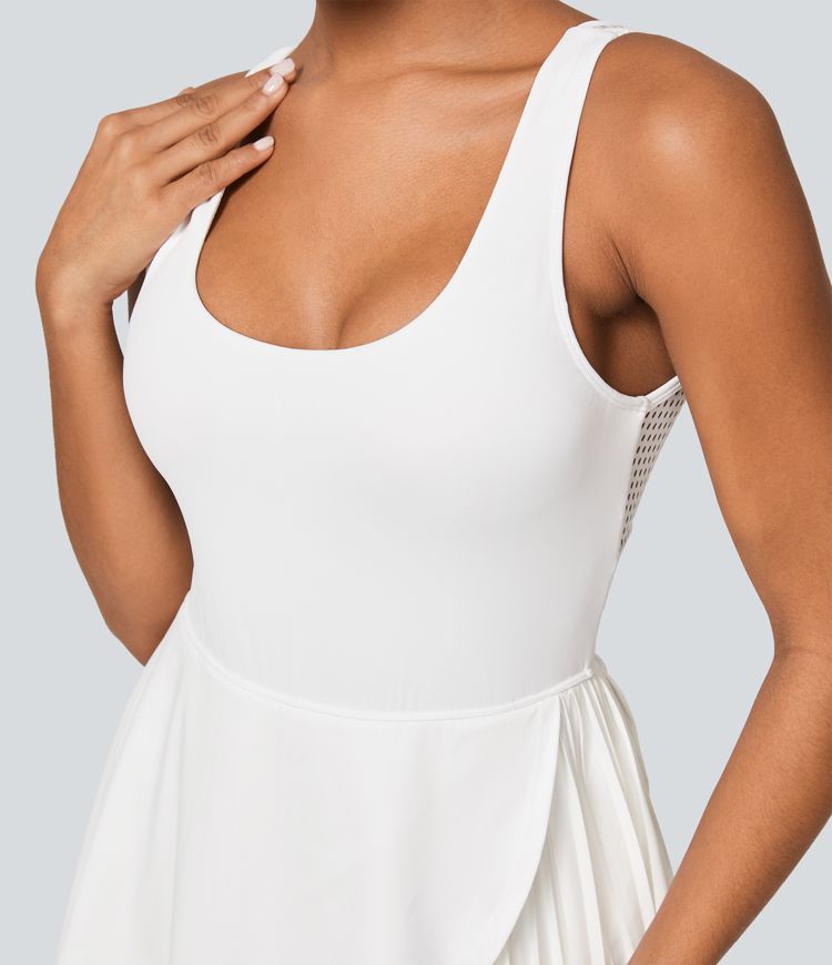 Mini Vestido Softlyzero™ QuickDry tenis secado rápido plisado bolsillo lateral 2 en 1 cuello U abertura sin espalda