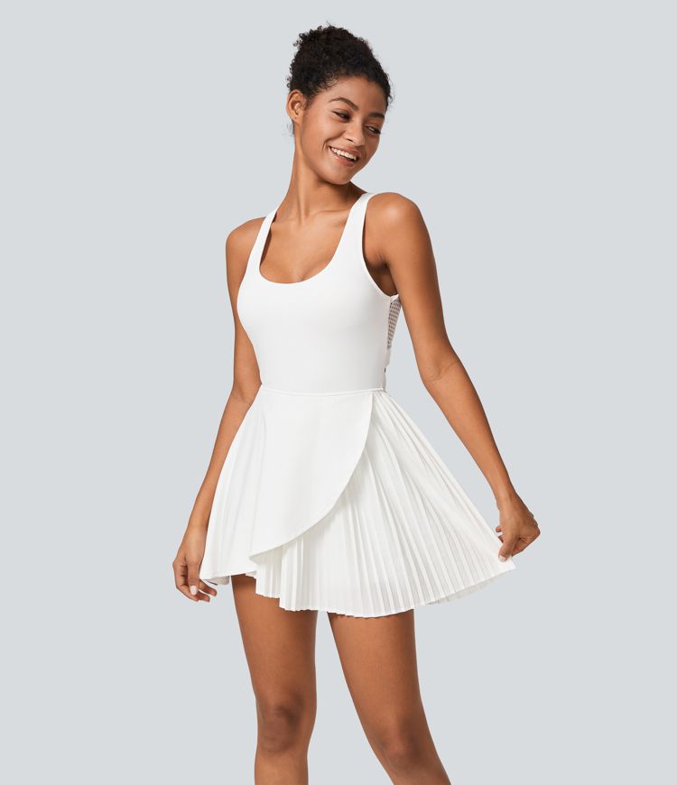 Mini Vestido Softlyzero™ QuickDry tenis secado rápido plisado bolsillo lateral 2 en 1 cuello U abertura sin espalda