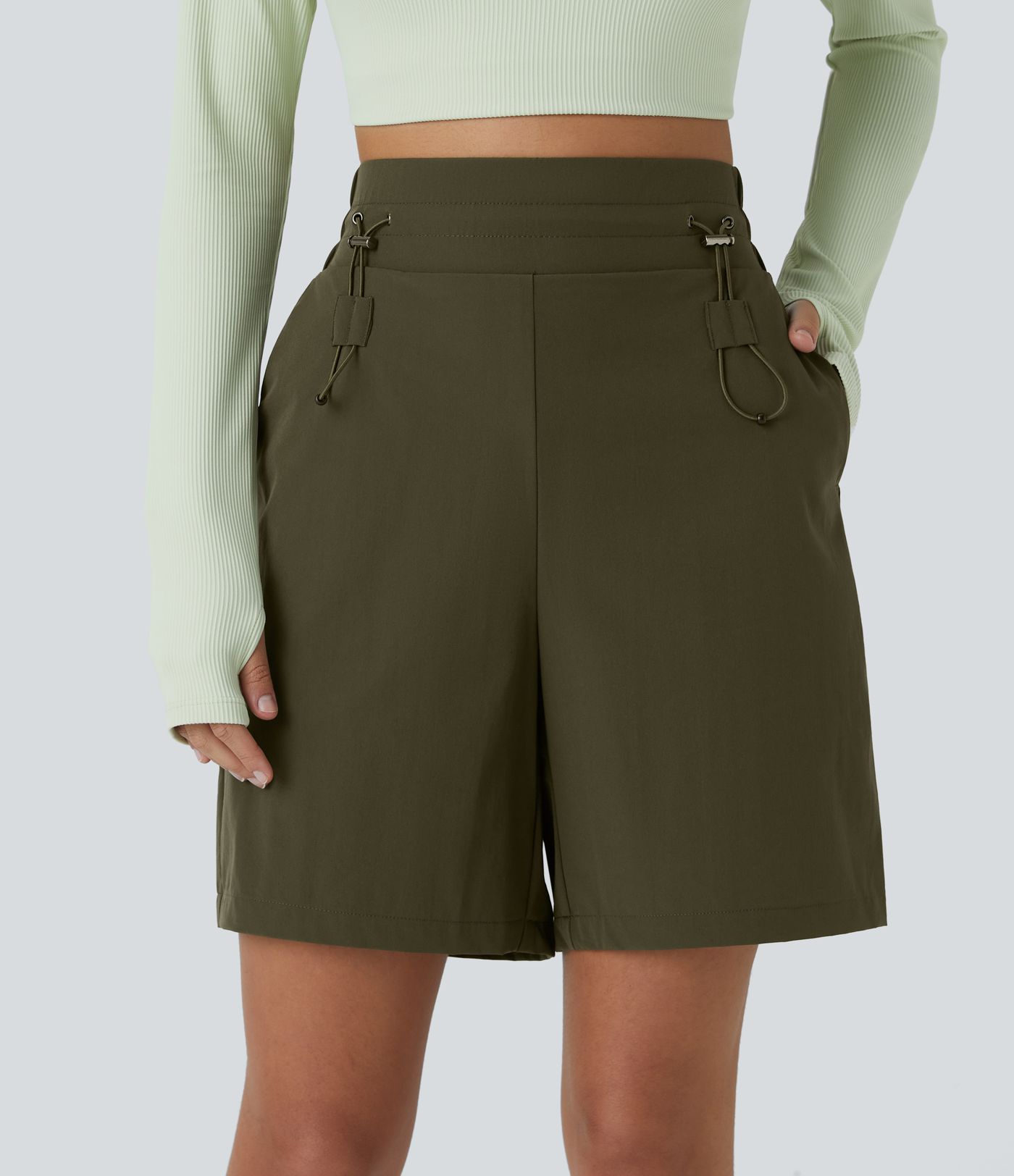 Short Randonnée Taille Haute avec Cordon de Serrage Réglable et Multipoches