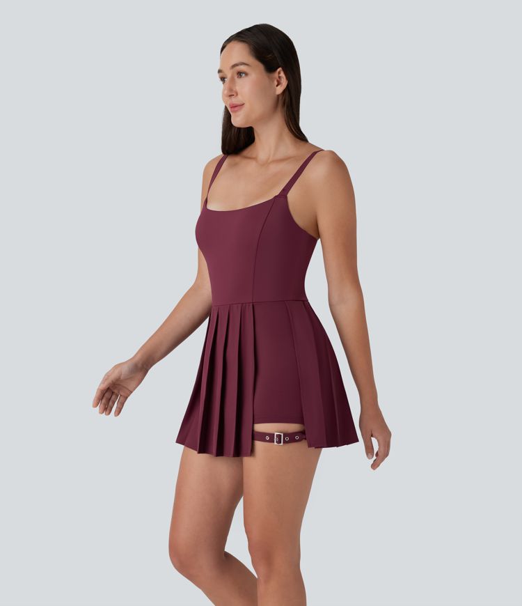 Breezeful™ Pleated Adjustable Buckle 2-in-1 Side Pocket Micro Mini Quick Dry Casual Slip Dress