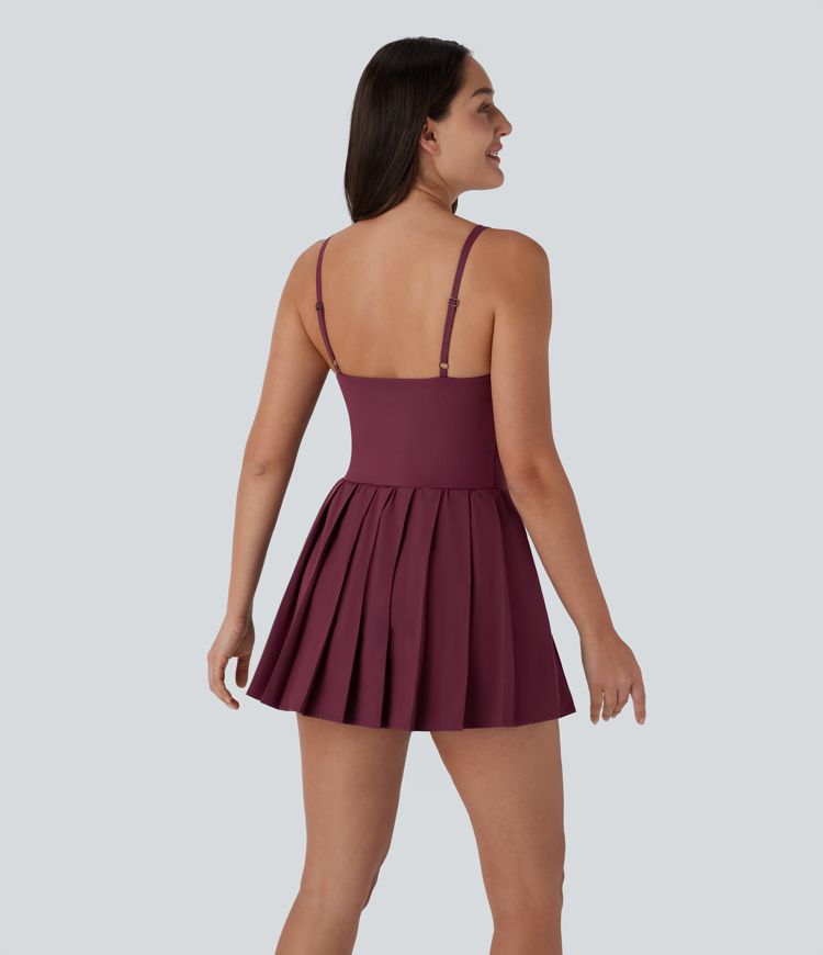 Breezeful™ Pleated Adjustable Buckle 2-in-1 Side Pocket Micro Mini Quick Dry Casual Slip Dress