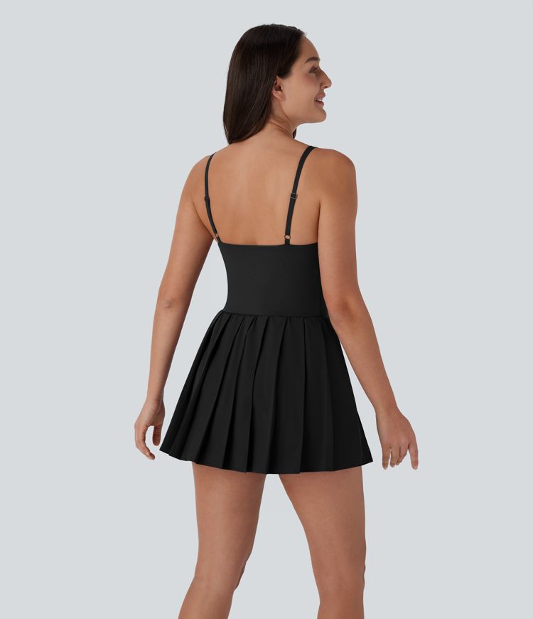 Breezeful™ Pleated Adjustable Buckle 2-in-1 Side Pocket Micro Mini Quick Dry Casual Slip Dress