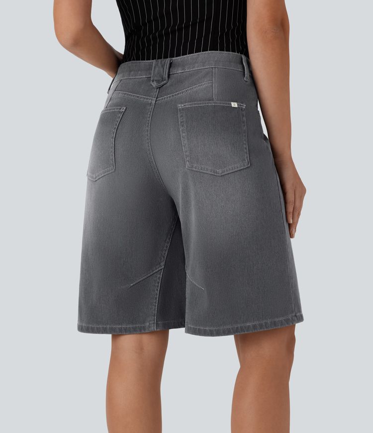 Hazy Gray Denim Halara Flex™ Low Rise Washed Denim Casual Bermuda Shorts with Pockets / 2