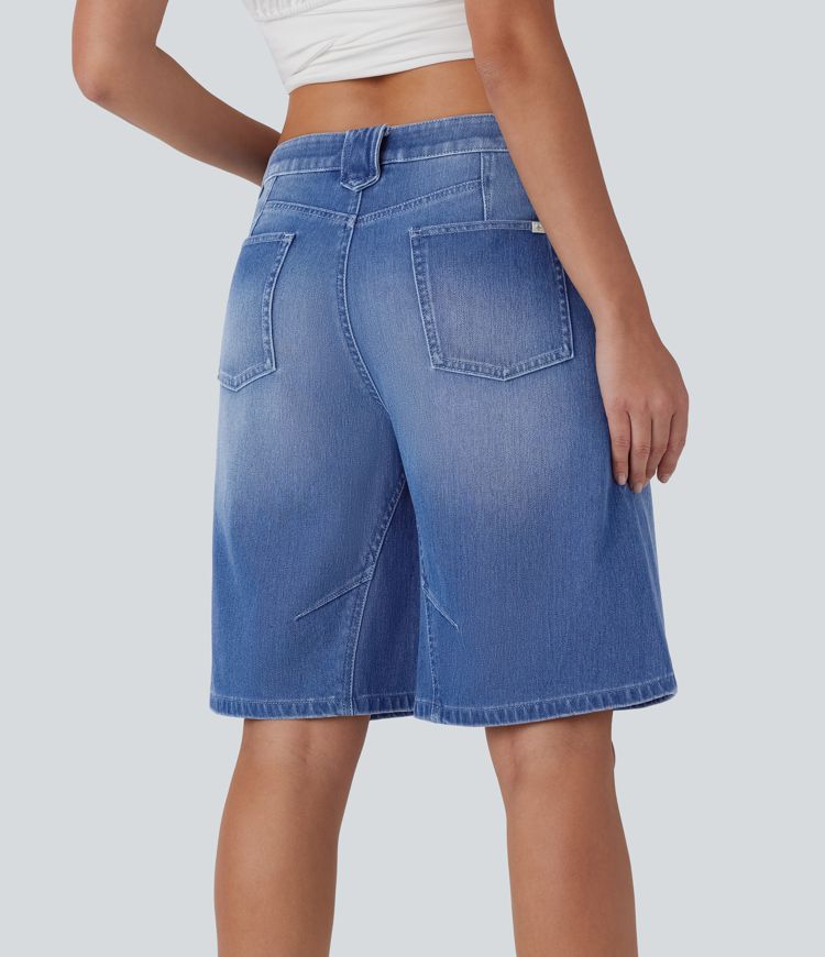 Halara Flex™ bermuda décontracté taille basse en jean extensible délavé avec poches