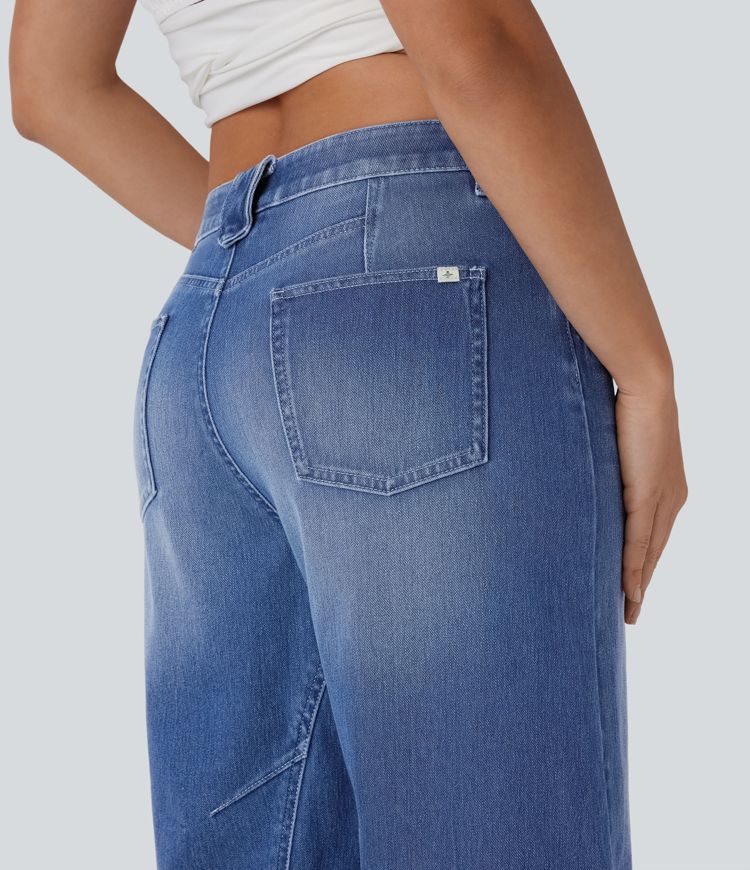 Halara Flex™ bermuda décontracté taille basse en jean extensible délavé avec poches