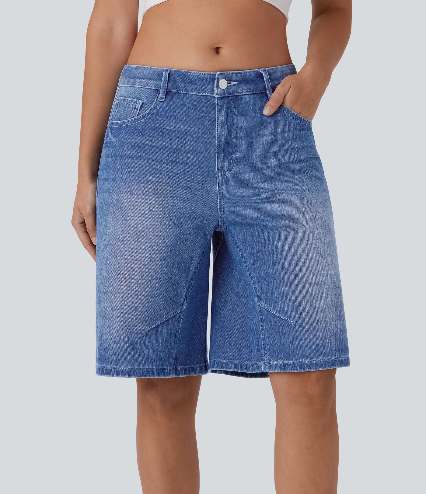 Halara Flex™ bermuda décontracté taille basse en jean extensible délavé avec poches