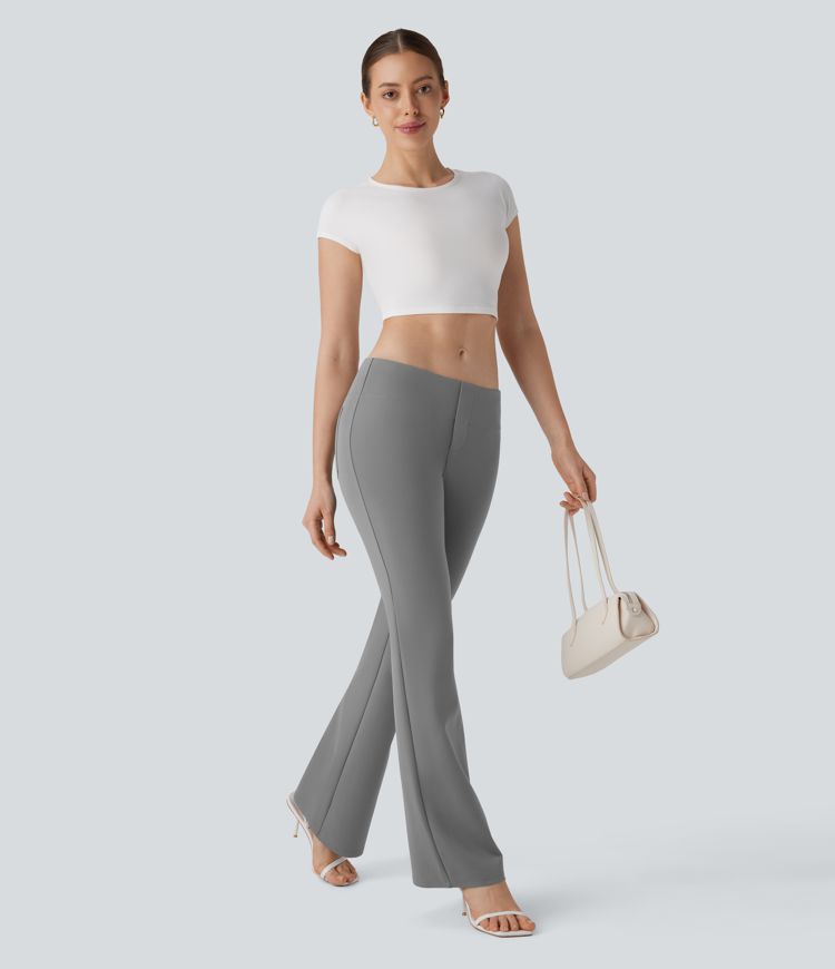 Low Rise Back Side Pocket Slight Flare Casual Pants