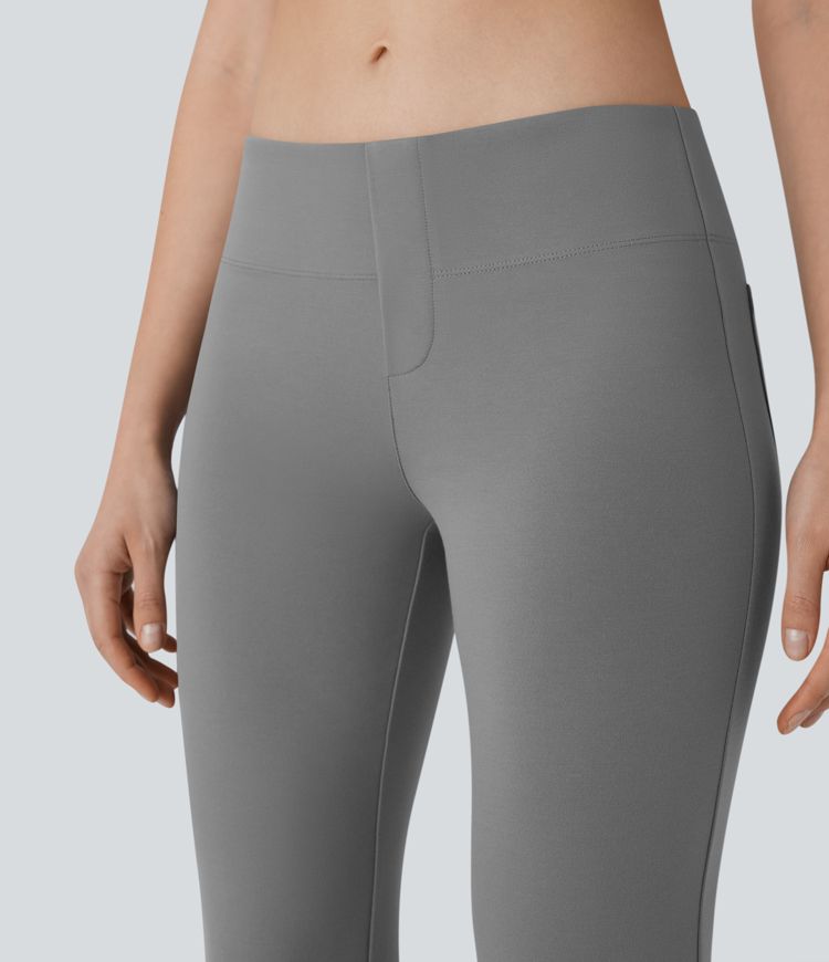 Low Rise Back Side Pocket Slight Flare Casual Pants