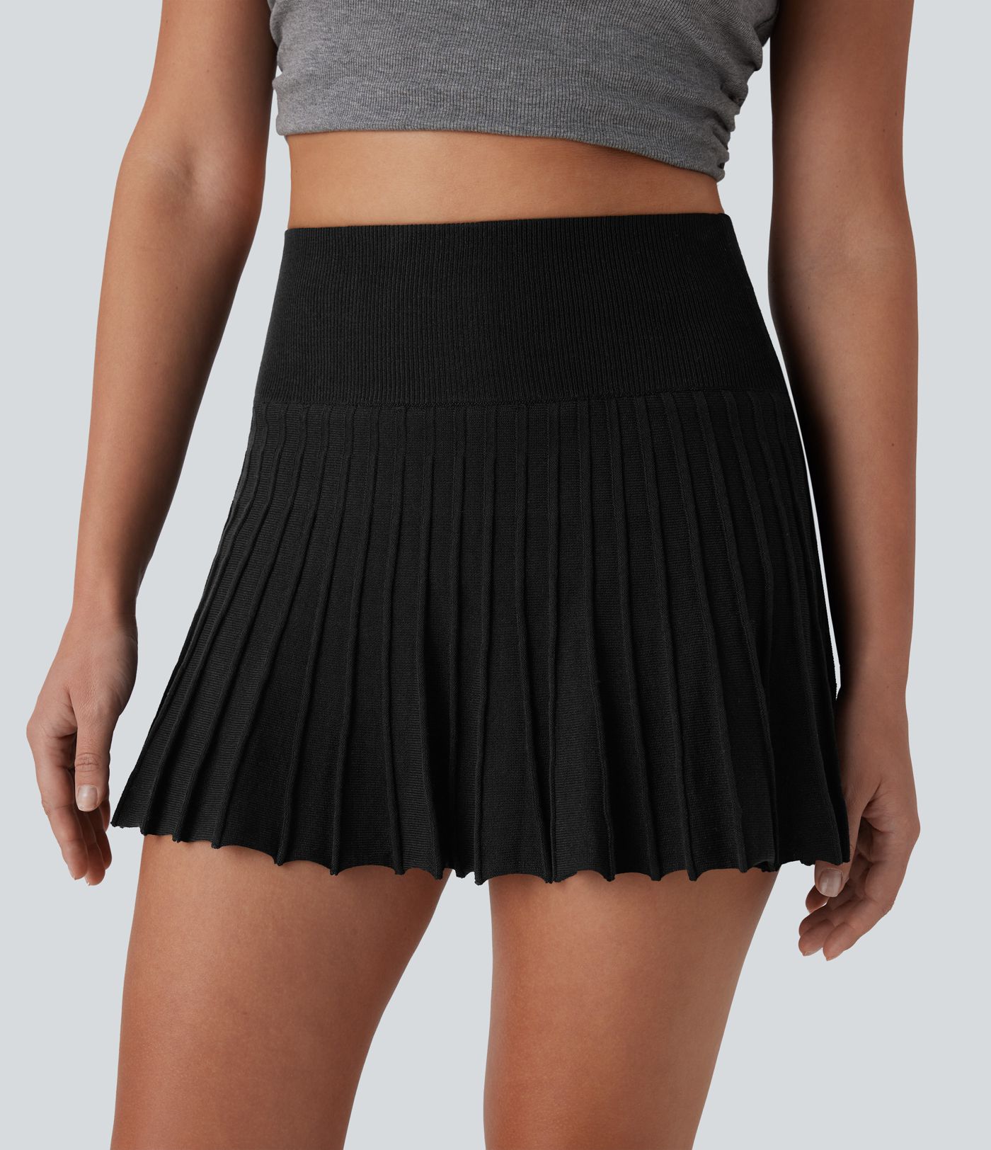 High Waisted 2-in-1 Pocket A-Line Mini Casual Knit Skirt