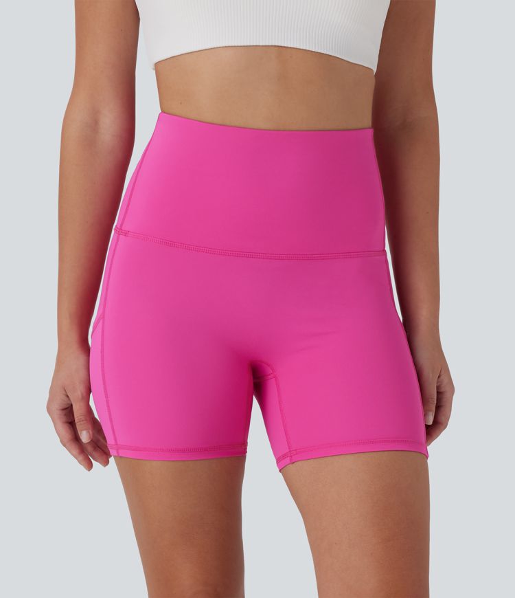 SoftlyZero™ QuickDry Foldover Super High Waisted Leopard Print Camo Pocket Yoga Biker Shorts 5''