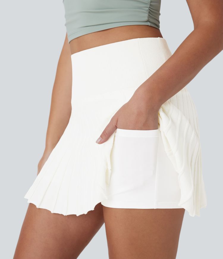 High Waisted 2-in-1 Pocket A-Line Mini Casual Knit Skirt