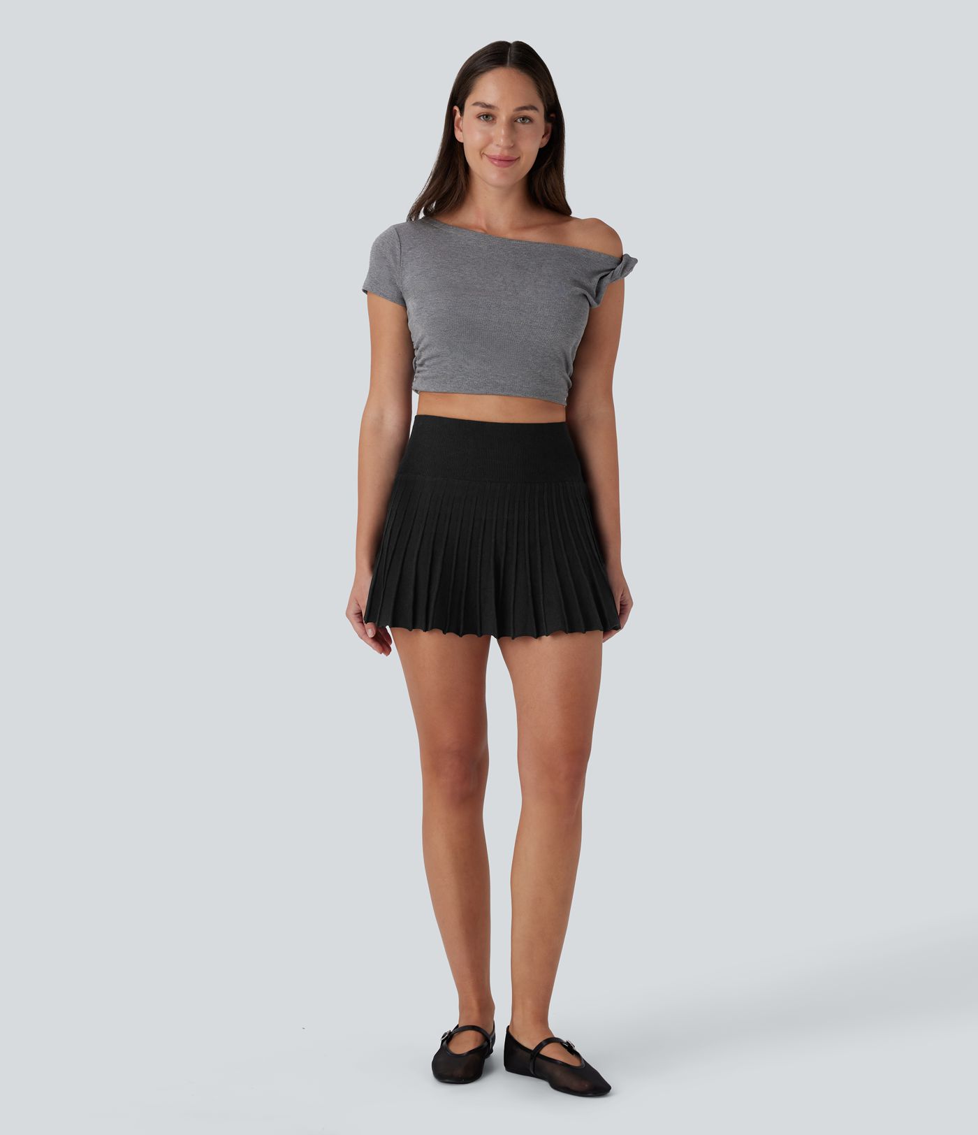 High Waisted 2-in-1 Pocket A-Line Mini Casual Knit Skirt