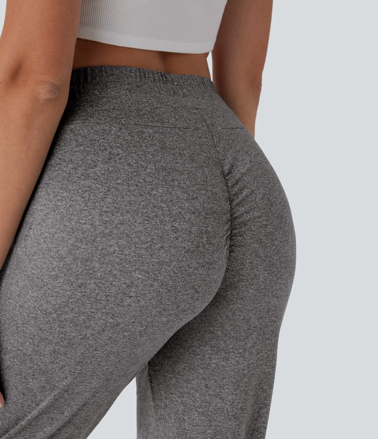 Knielange Yoga-Shorts mit hohem Bund, Seitentaschen und Kordelzug