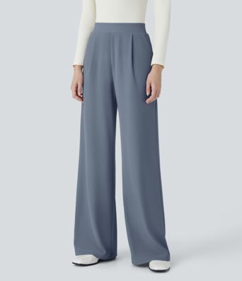 Pantalon de travail Halara Flex™ taille haute sculptant la silhouette, avec poches, jambes larges et texture micro gaufrée
