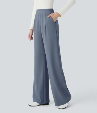 Pantalon de travail Halara Flex™ taille haute sculptant la silhouette, avec poches, jambes larges et texture micro gaufrée