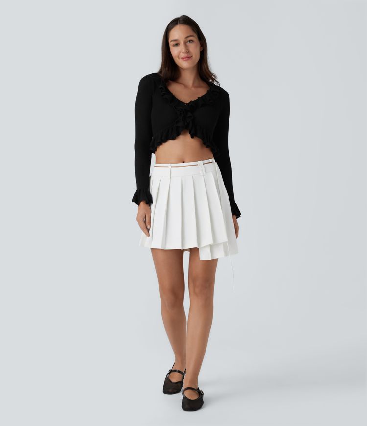 Jupe courte plissée asymétrique avec ceinture à taille moyenne