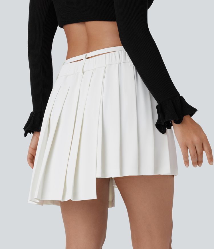 Jupe courte plissée asymétrique avec ceinture à taille moyenne