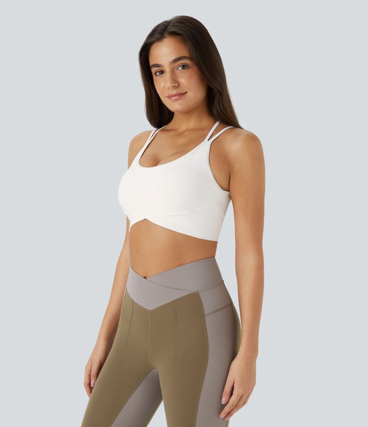 Softlyzero™ Plush Sujetador deportivo soporte bajo espalda abierta con tiras cruzadas correa de espagueti bajo cruzado