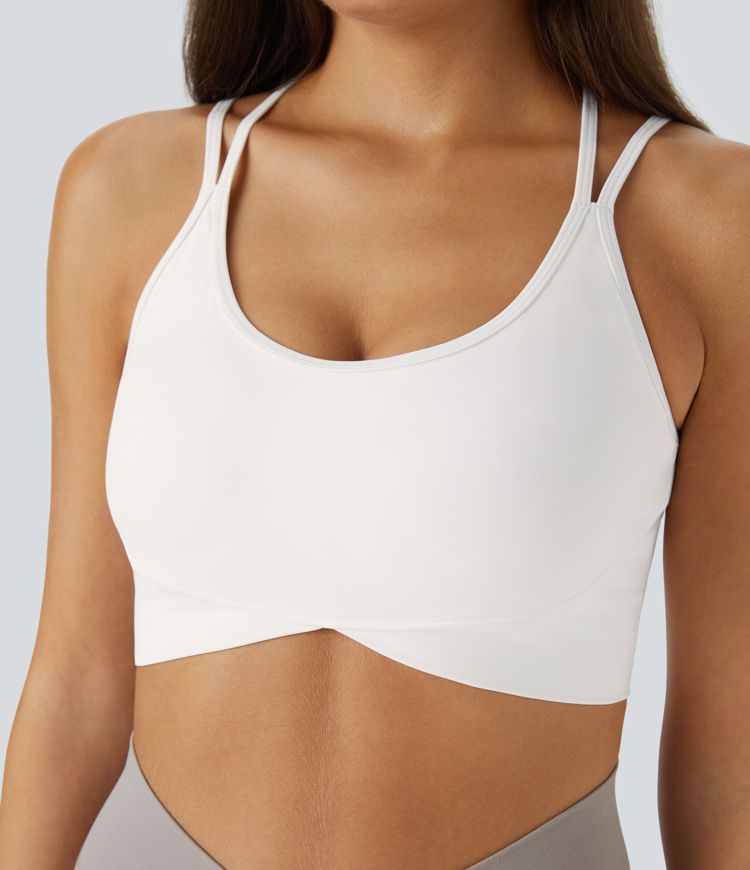 Softlyzero™ Plush Sujetador deportivo soporte bajo espalda abierta con tiras cruzadas correa de espagueti bajo cruzado