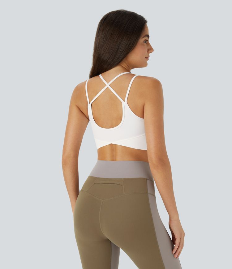 Softlyzero™ Plush Sujetador deportivo soporte bajo espalda abierta con tiras cruzadas correa de espagueti bajo cruzado
