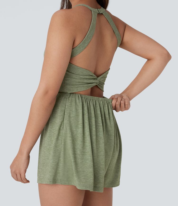 Backless Twisted Side Pocket 2-in-1 Resort Romper-Easy Peezy Edition