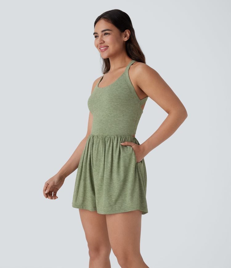 Backless Twisted Side Pocket 2-in-1 Resort Romper-Easy Peezy Edition