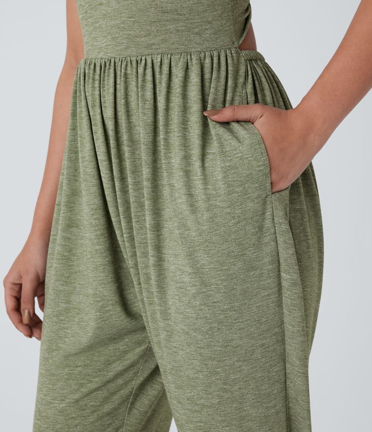 Double Straps Pocket Harem Casual Jumpsuit-Easy Peezy