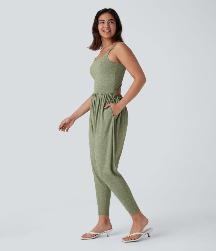 Double Straps Pocket Harem Casual Jumpsuit-Easy Peezy