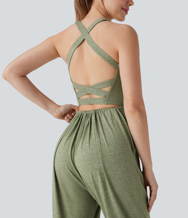 Mono harén cuello U cruzado bolsillo lateral sin espalda - Easy Peezy