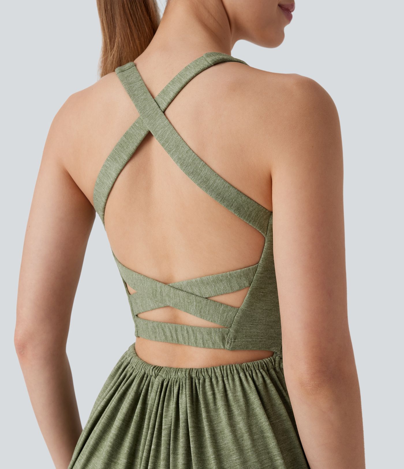 Backless Crisscross U Neck Side Pocket Harem Casual Jumpsuit-Easy Peezy