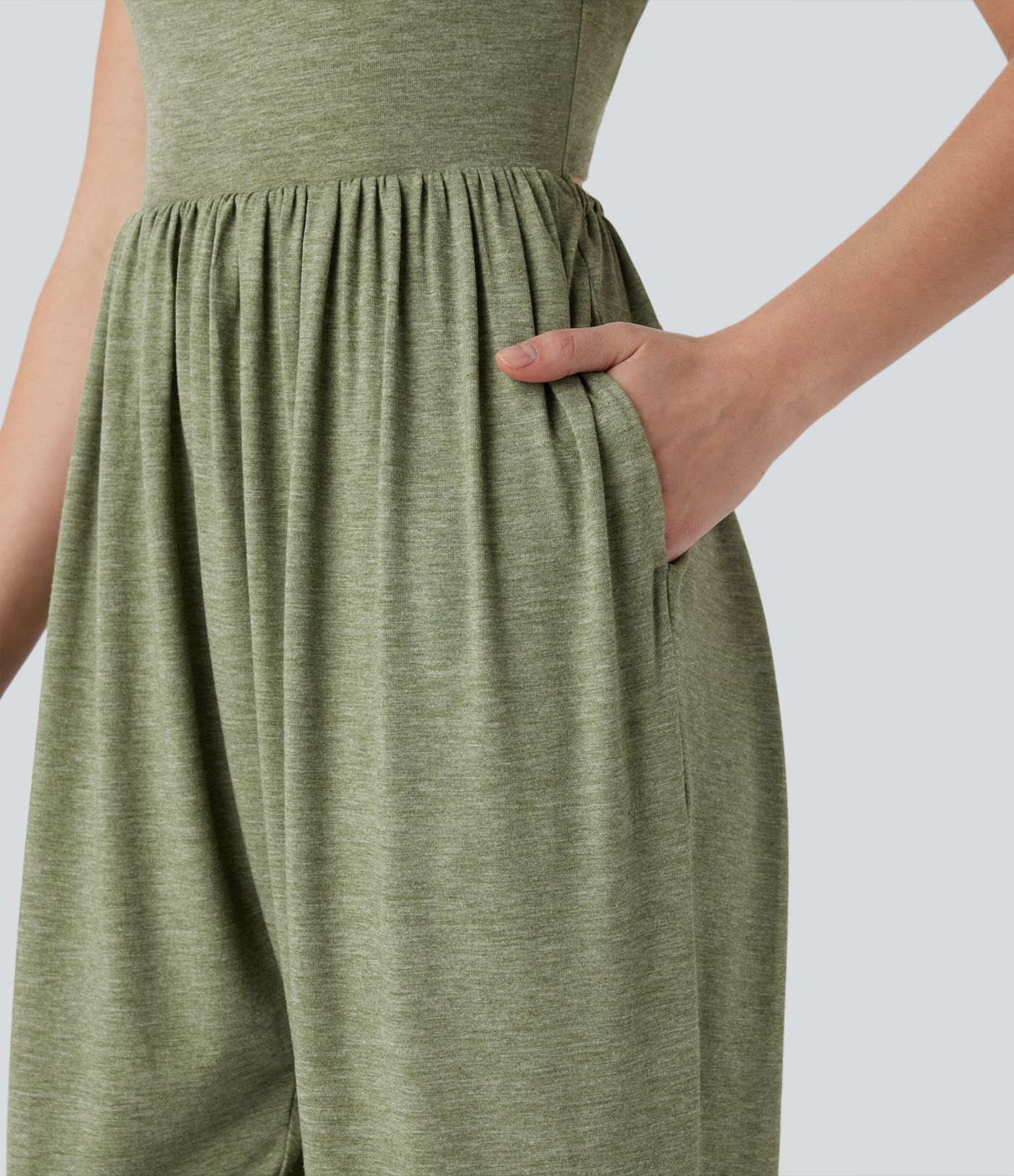 Backless Crisscross U Neck Side Pocket Harem Casual Jumpsuit-Easy Peezy