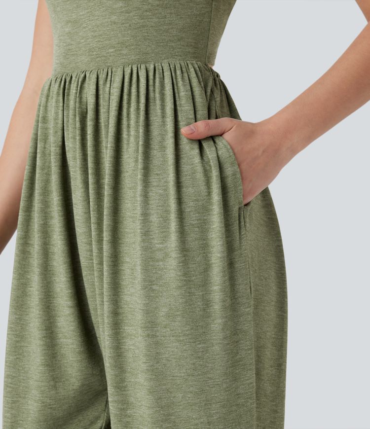 Mono harén cuello U cruzado bolsillo lateral sin espalda - Easy Peezy