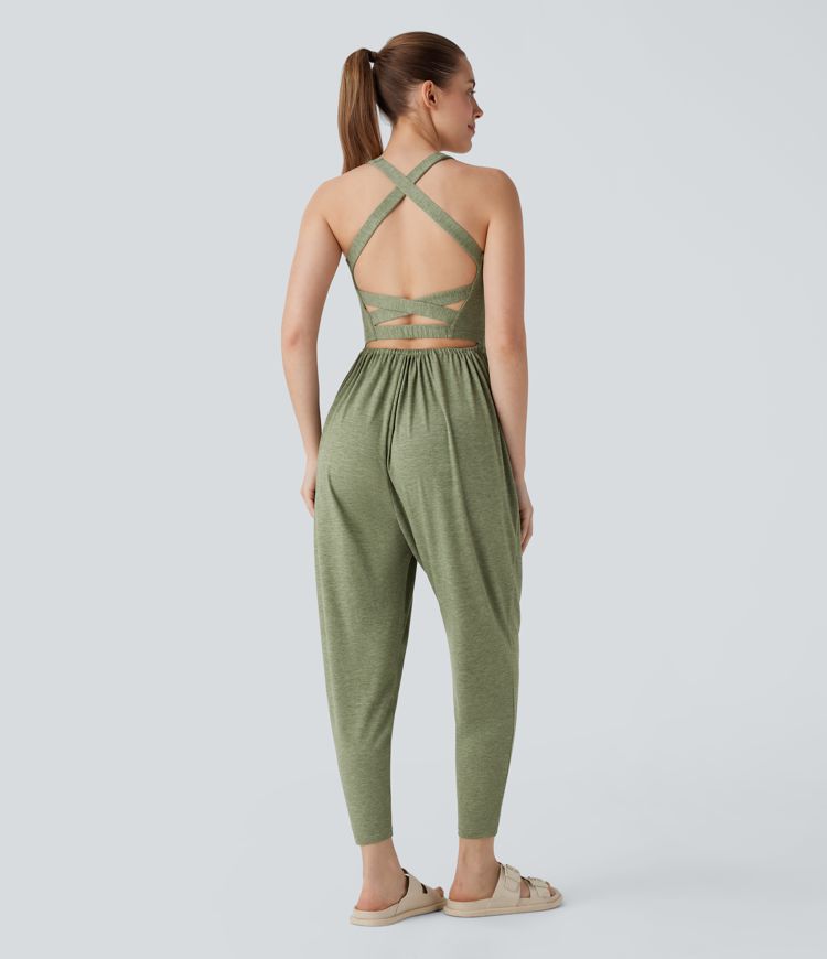 Mono harén cuello U cruzado bolsillo lateral sin espalda - Easy Peezy