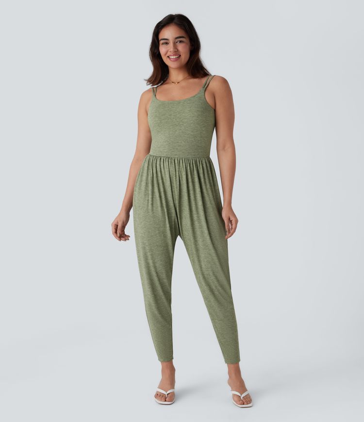 Double Straps Pocket Harem Casual Jumpsuit-Easy Peezy