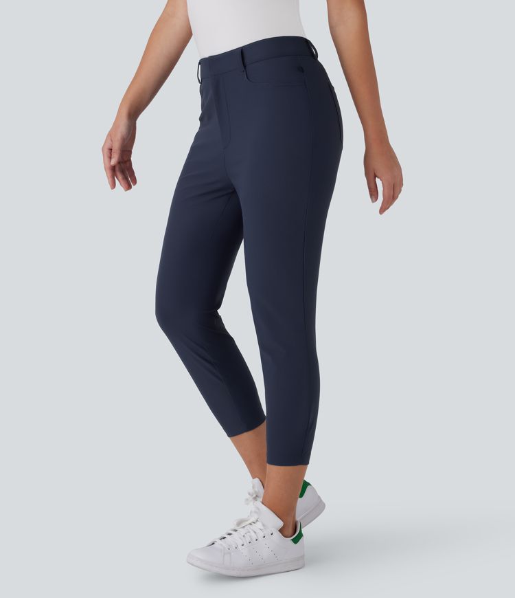 Mid Rise Pockets Capri Tapered Quick Dry Golf Pants-Golf Tee Pocket-UPF40+